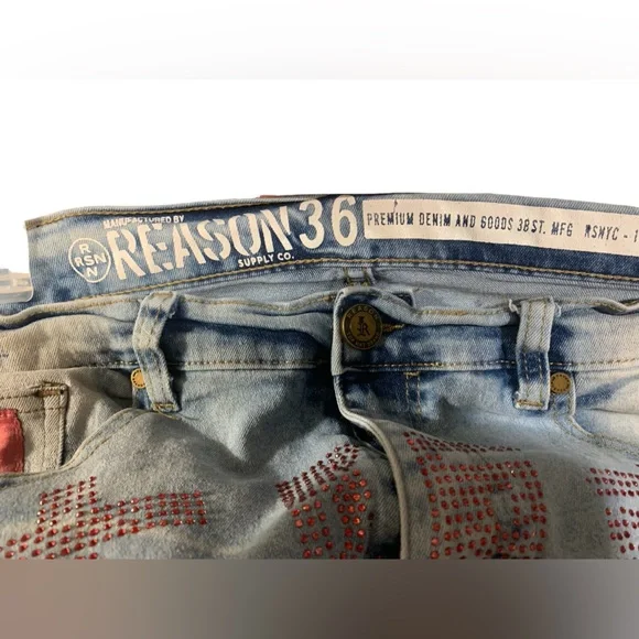 Reason Brand mens jeans size 36 buckle jeans hand crafted slim fit cargo